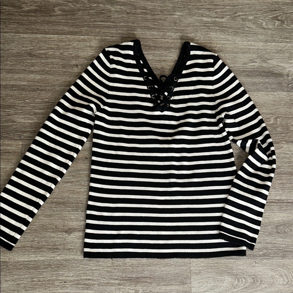 Poof! Black and White Striped Long Sleeve Top size 3X